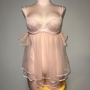 Victoria's Secret Blush Pink Lace & Mesh Babydoll Chemise